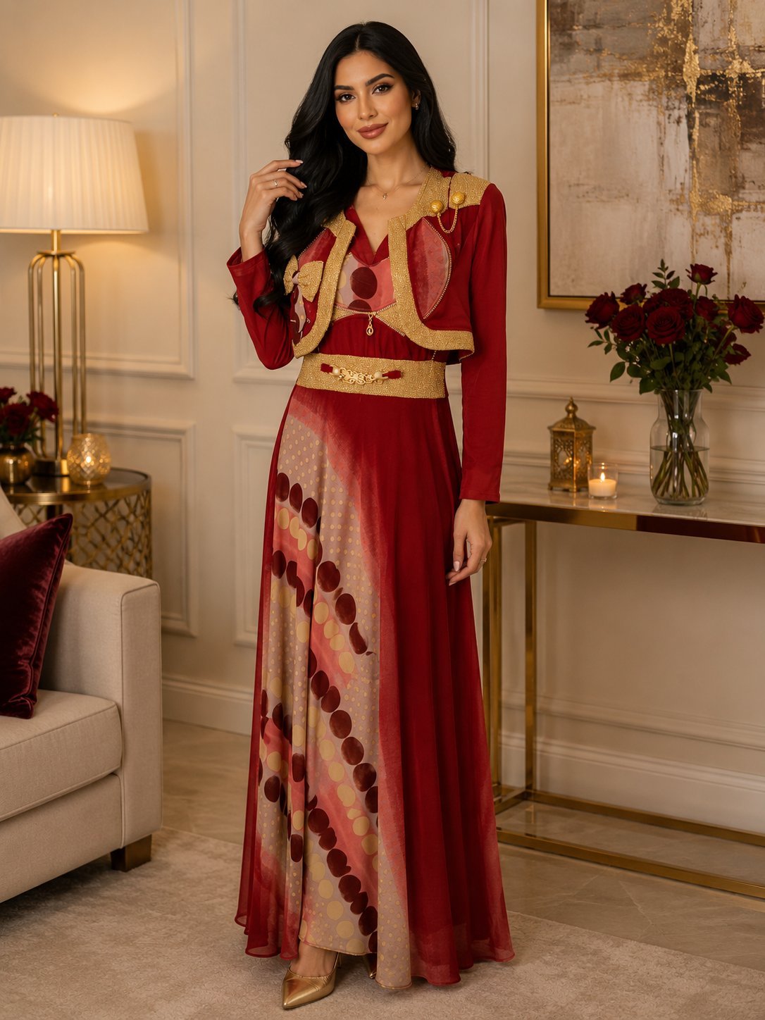 Robe maron avec un peu doré