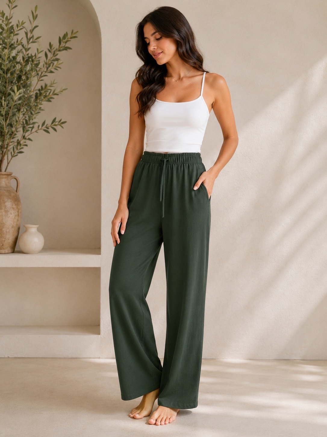 Pantalon large vert