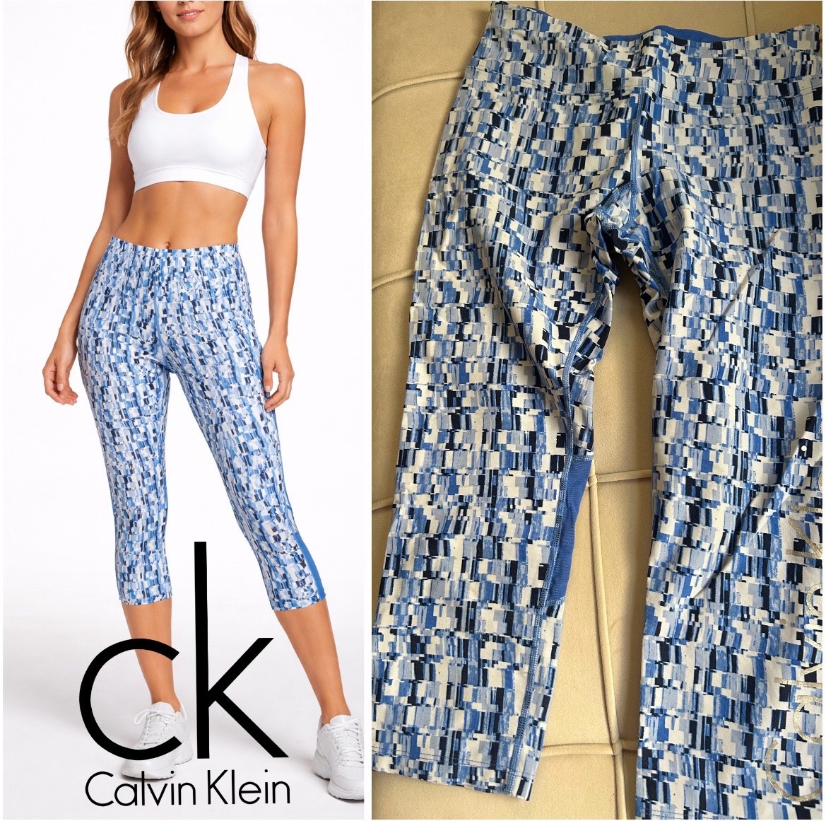 CALVIN KLEIN Blue Performance Wick Compression Athletic Yoga Capris Pants 