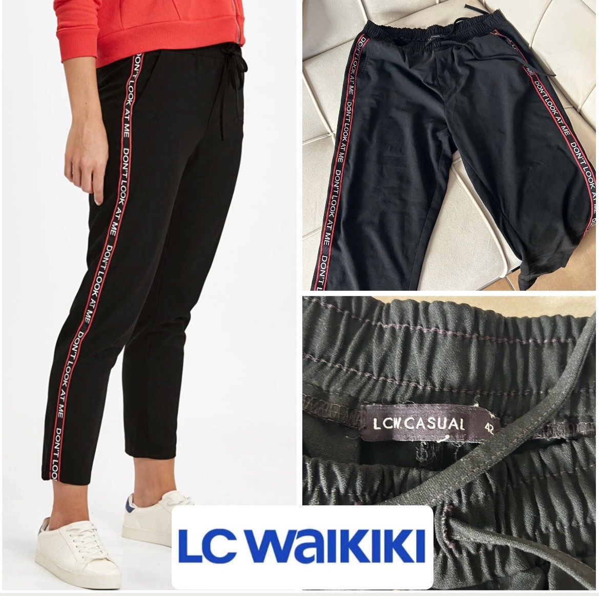 Pantalon jogging noir LC Waikiki femme avec bandes latérales imprimées