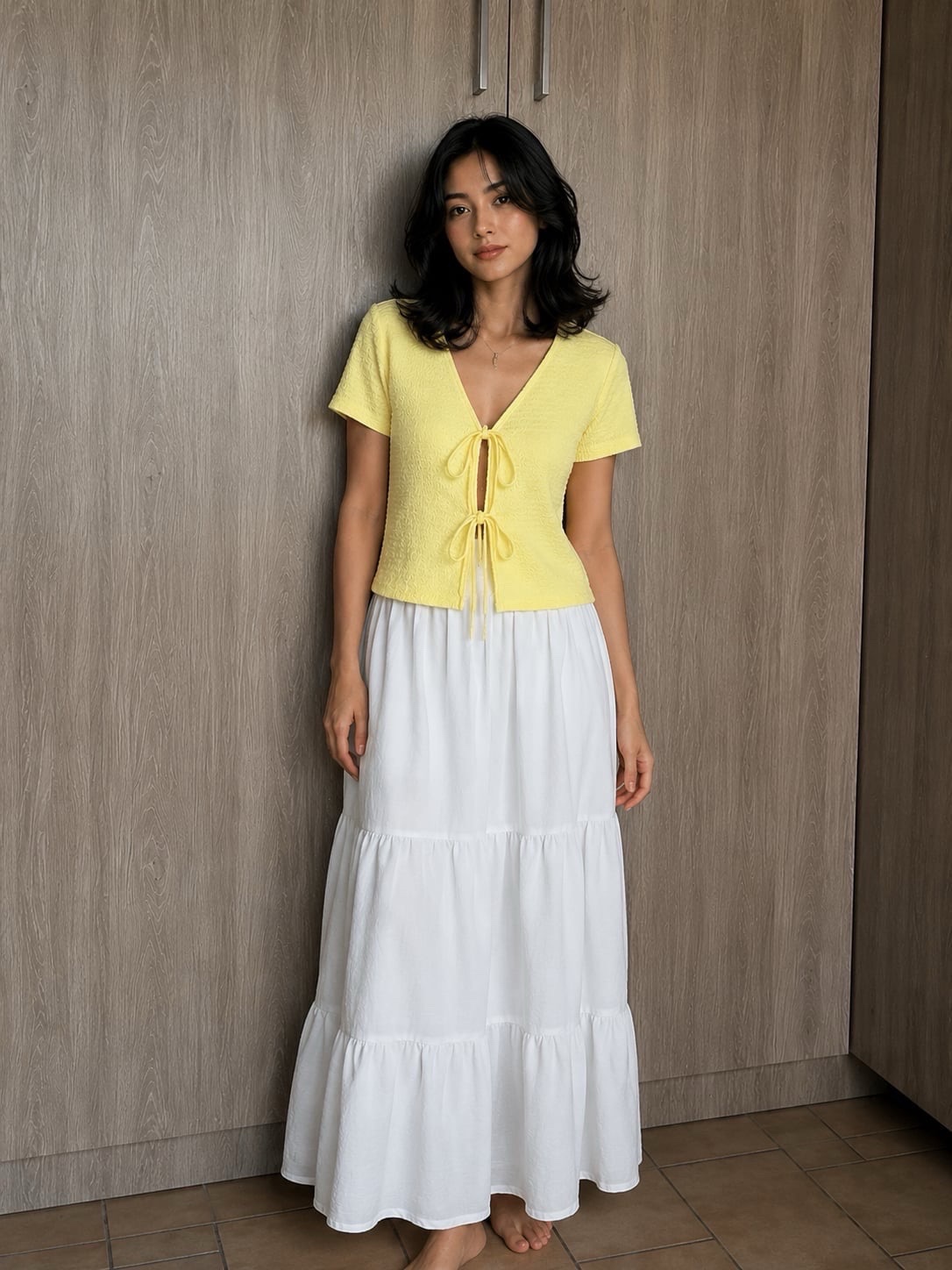Chemise coquette jaune avec ruban élégant 💛