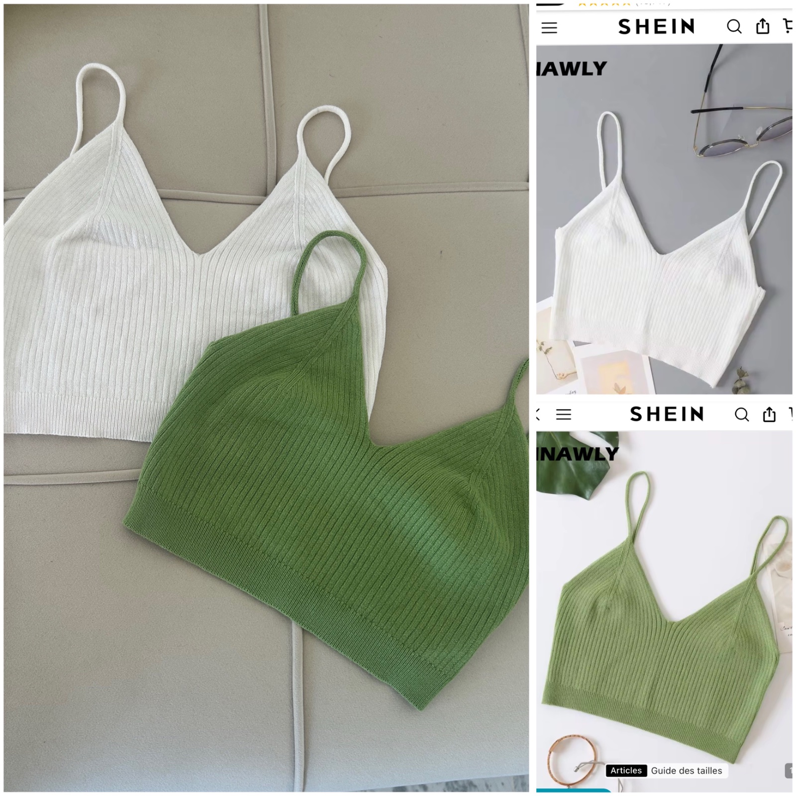 Lot de 2 crop tops en maille côtelée – Blanc & Vert