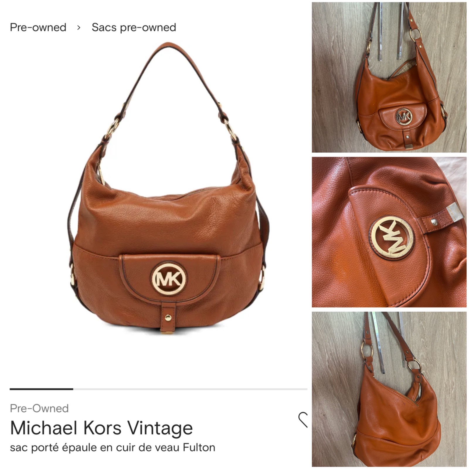 Michael Kors Vintage sac porté épaule en cuir de veau Fulton
