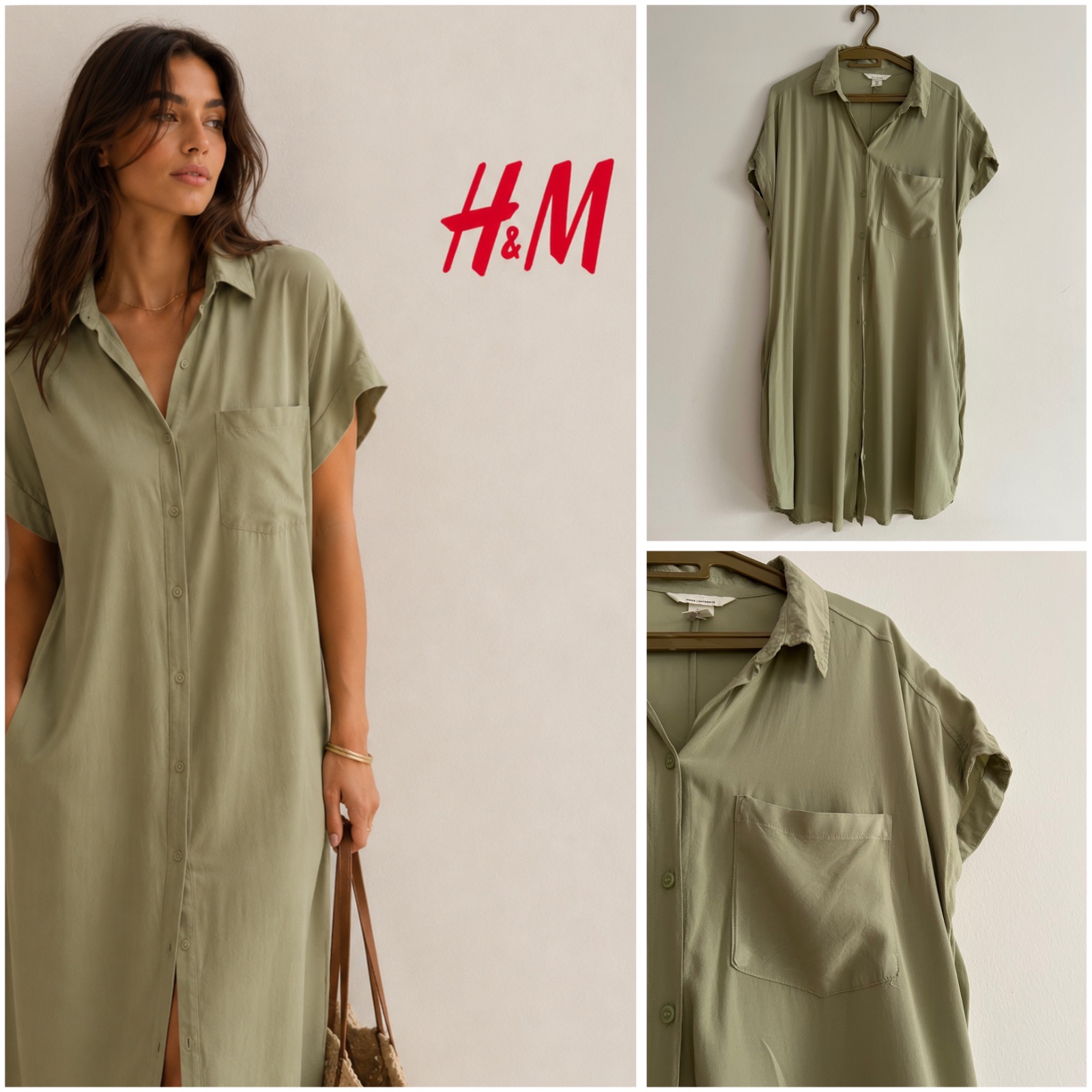 Robe Chemise H&M Vert Sauge - Coupe Fluide et Confortable