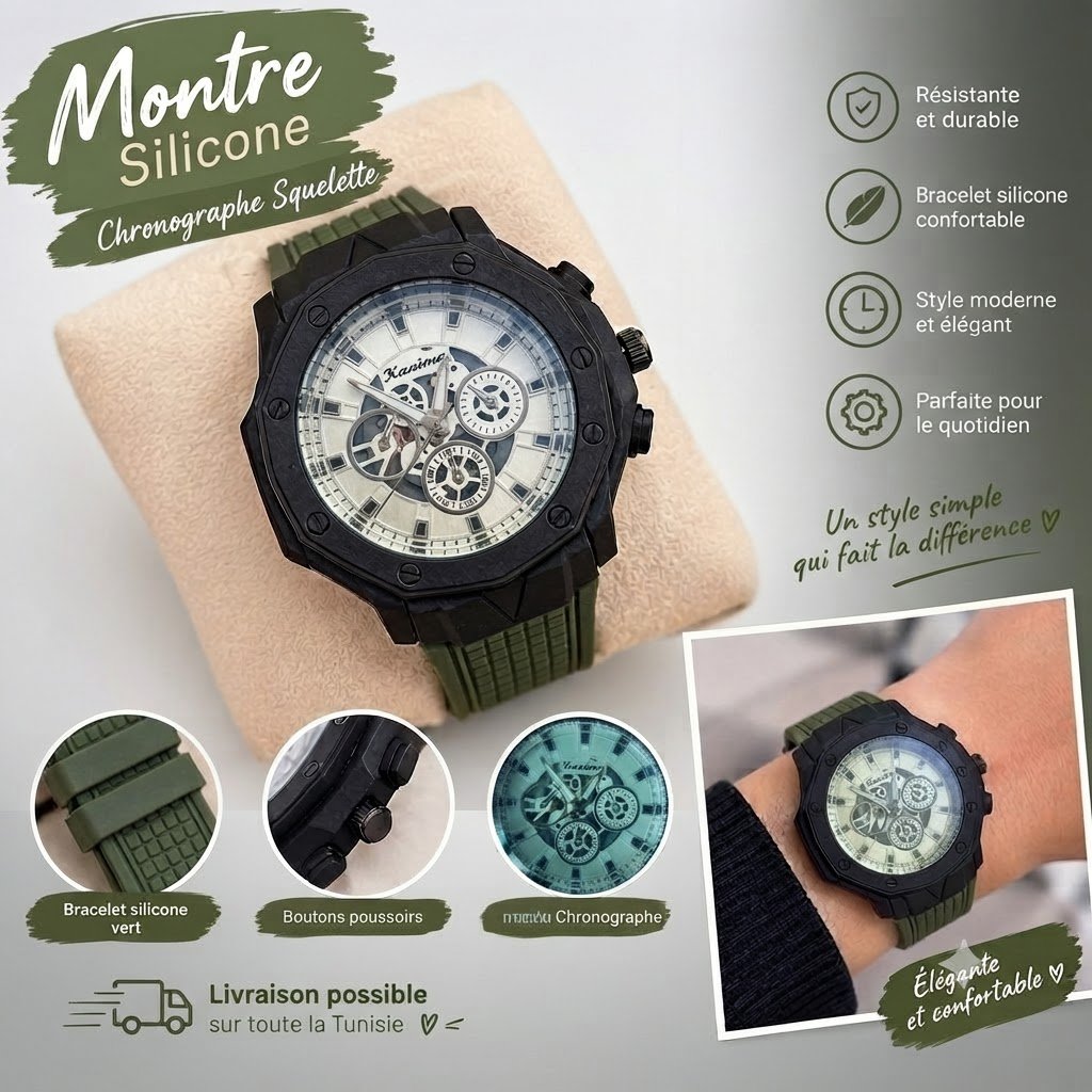 Montre ceinture silicone pour homme 