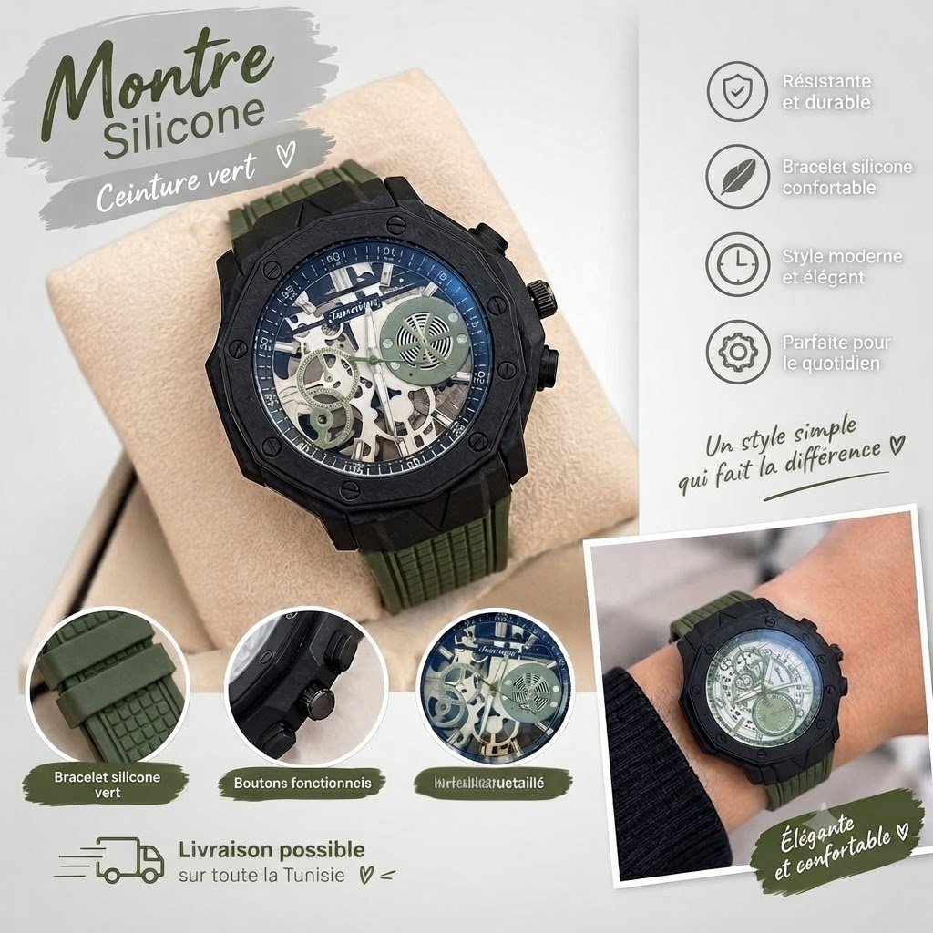 Montre ceinture silicone pour homme 