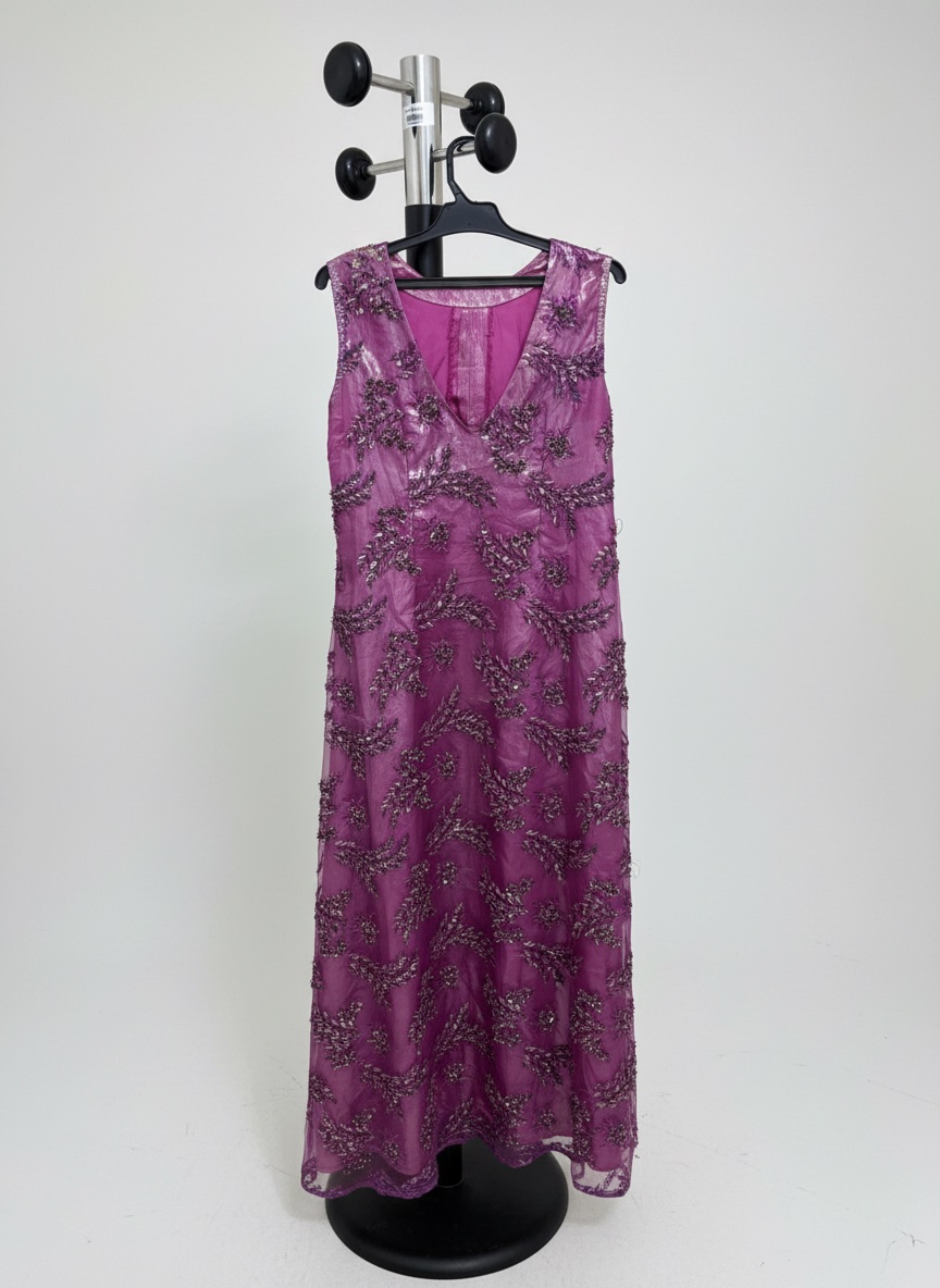 Magnifique Robe de Cocktail Longue Mauve Irisée - Broderies et Perles -