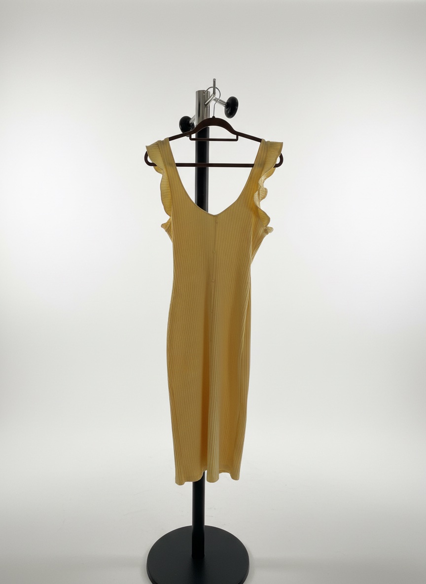 Robe d’été moulante jaune poussin à volants – Style Côtelé
