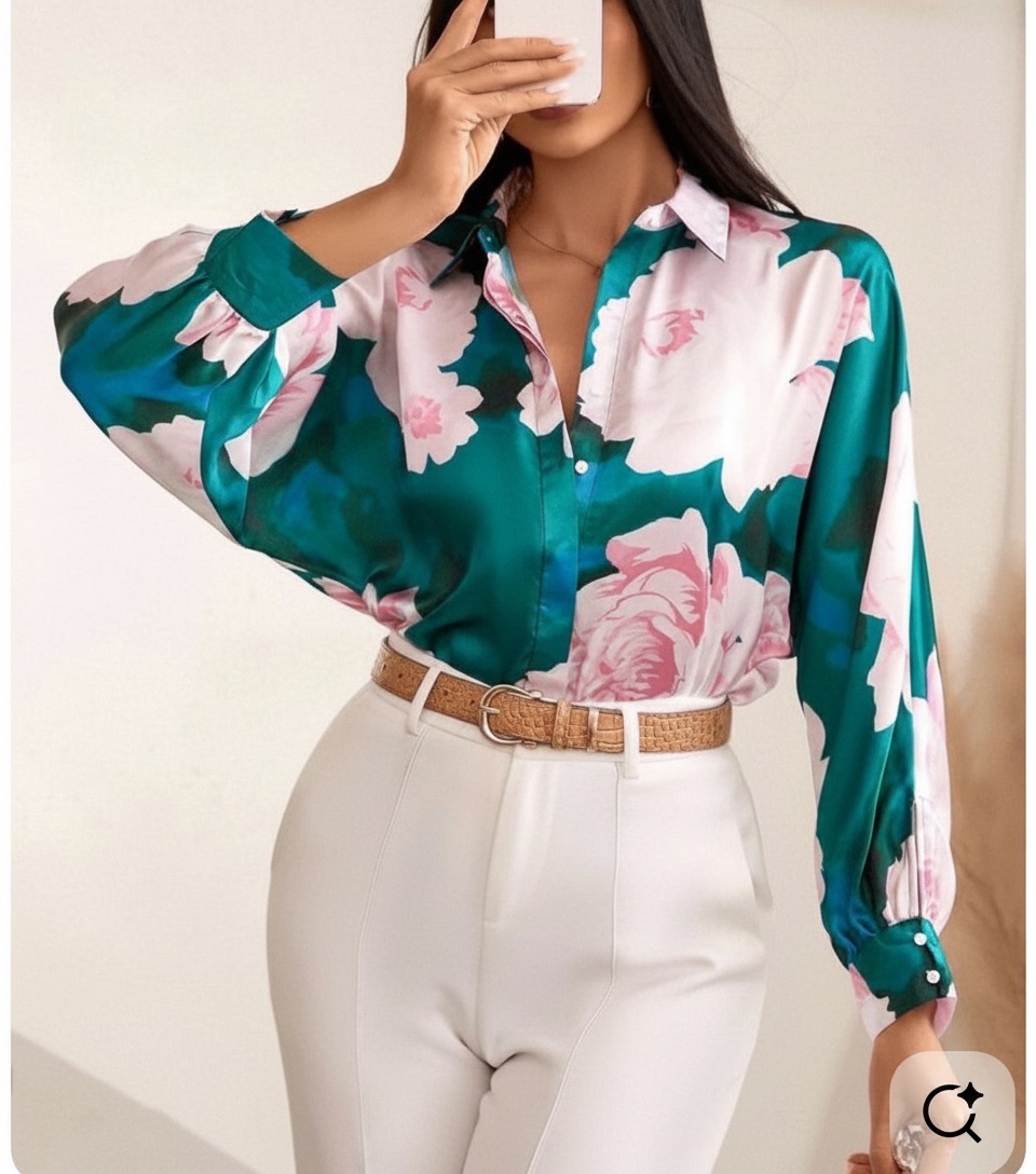 Chemise satinée à imprimé floral – Taille L