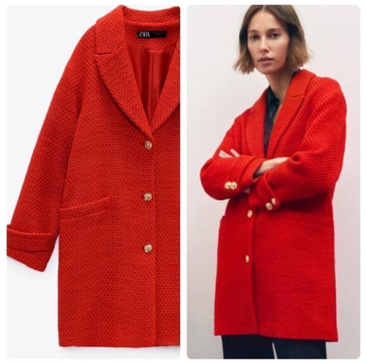 Veste/oversize blazer rouge Zara avec boutons dorés XL