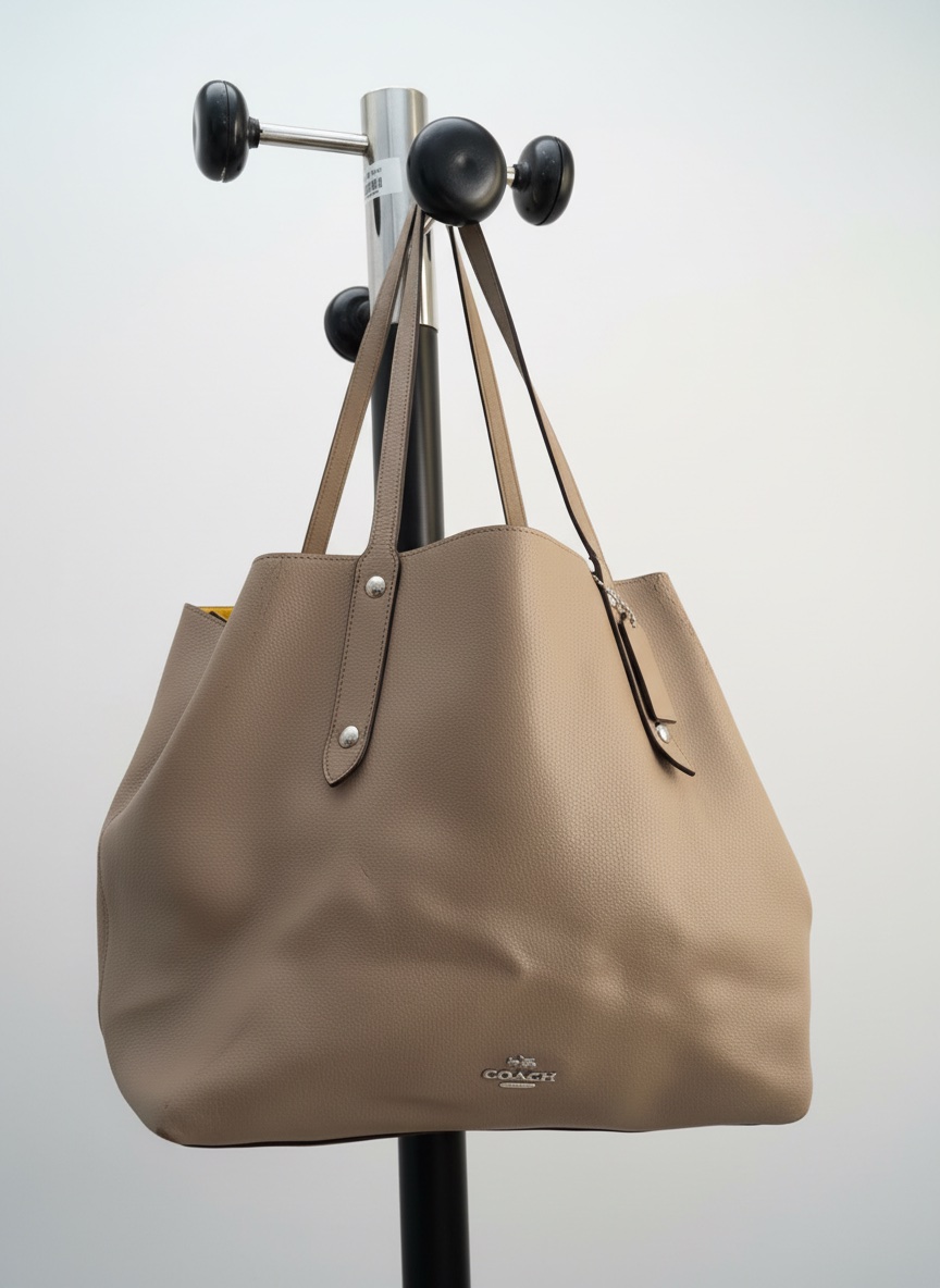 Grand Sac Cabas Coach - Cuir Grainé Beige & Intérieur Jaune Moutarde