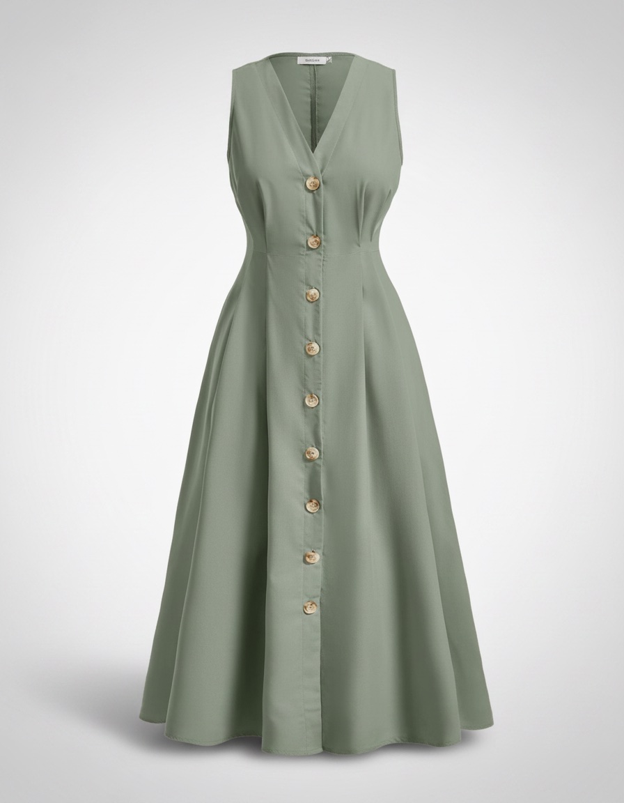 Robe Midi Évasée à Boutonnage Frontal