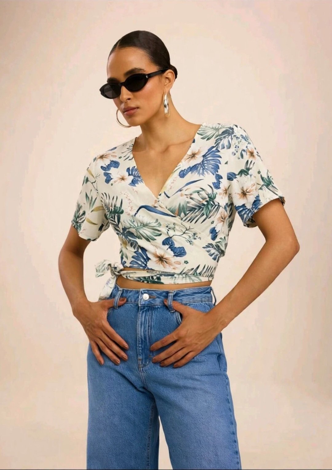 Chemise Crop Top Tropical - White Flower 🌺