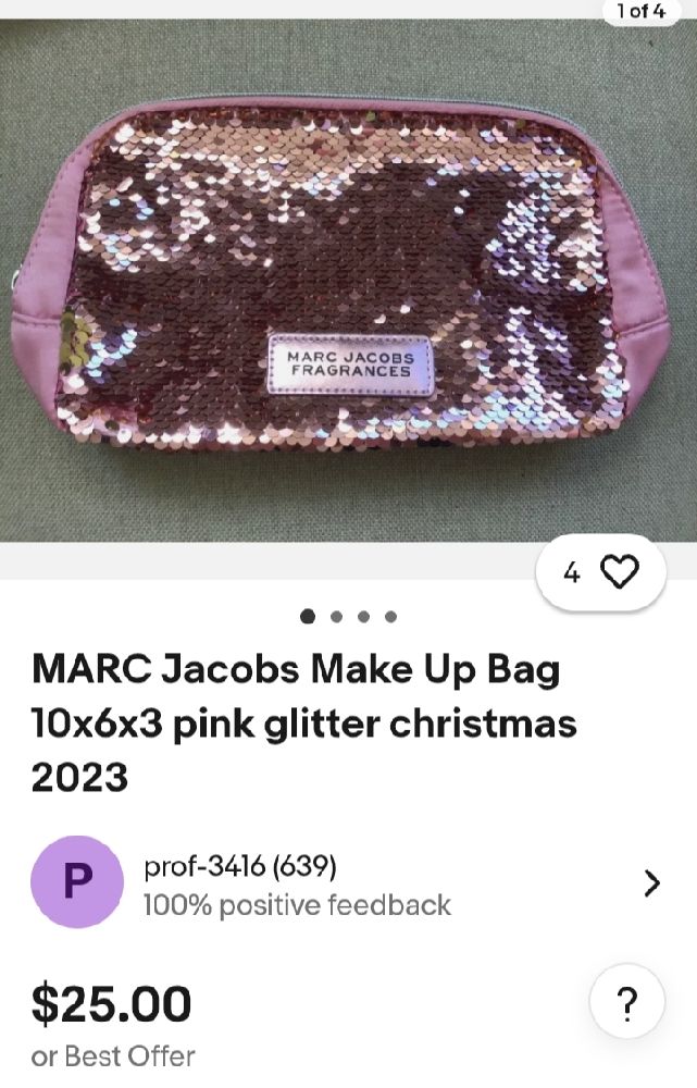 MARC JACOBS Pink Sequin Glitter Cosmetic Makeup bag💕💕🩷🩷