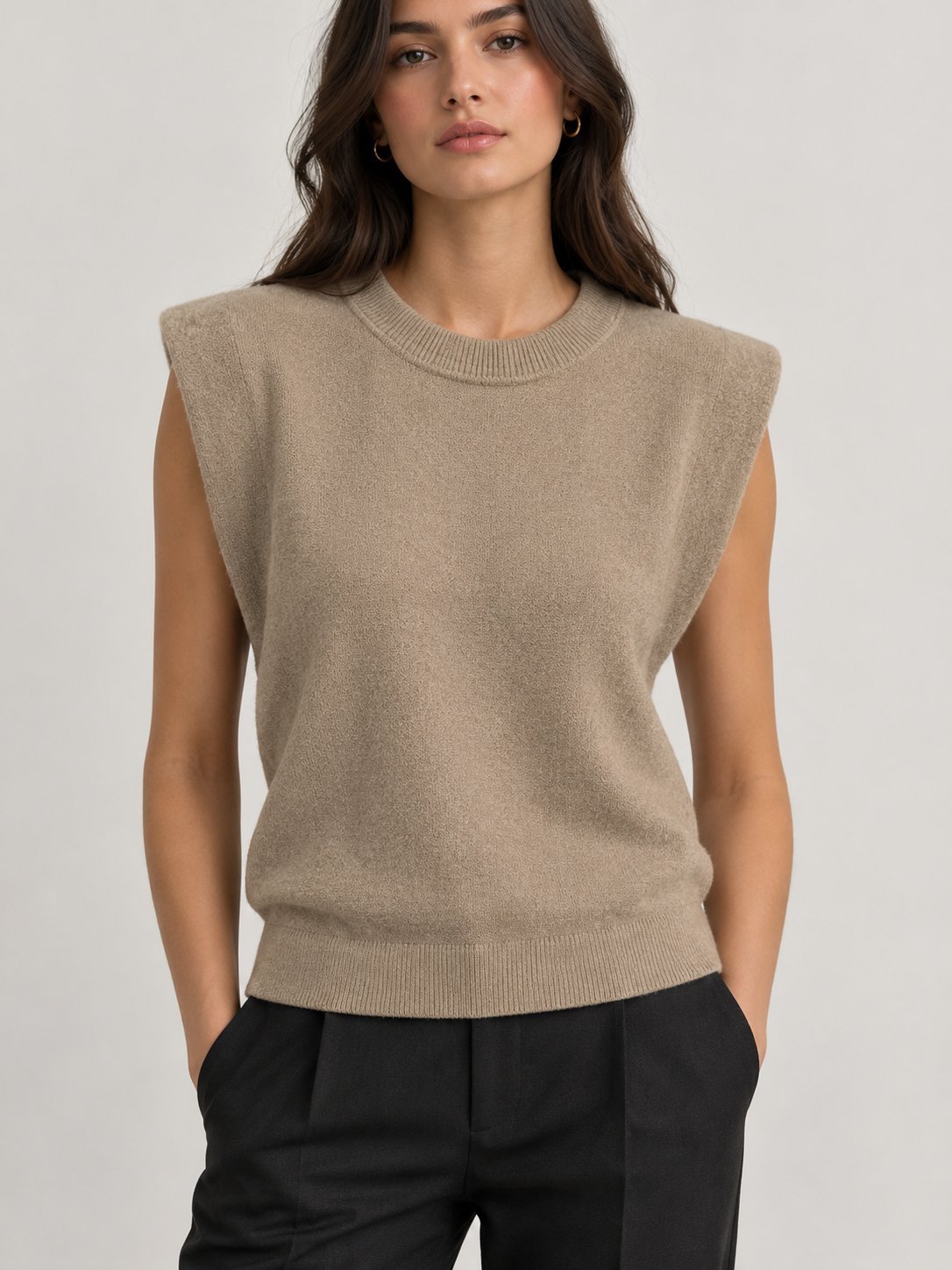 Zara Sleeveless Cropped Sweater Womens.  Nude Stretch Fitted