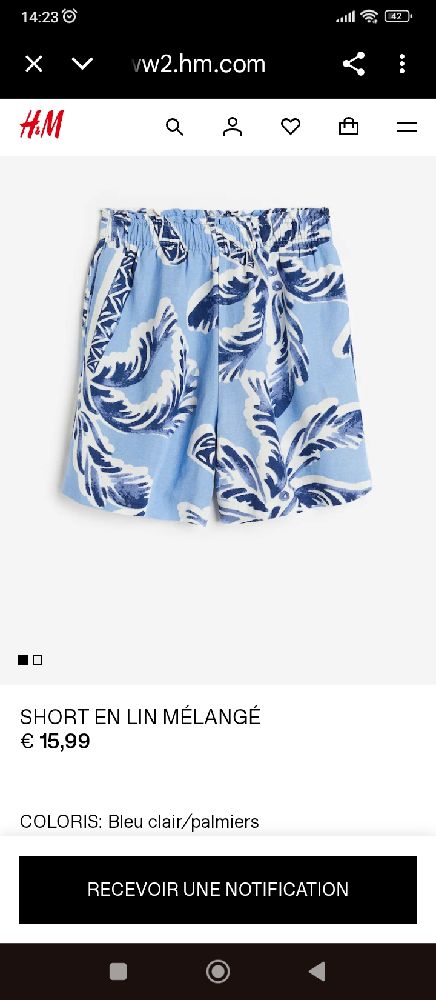 Short en lin mélangé, bleu clair motif palmier
