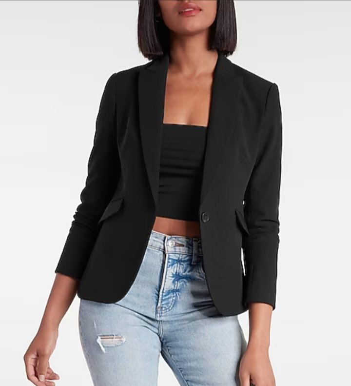 EXPRESS Editor One Button Blazer Women's XS Black Stretch Tuxedo Suit Jacket