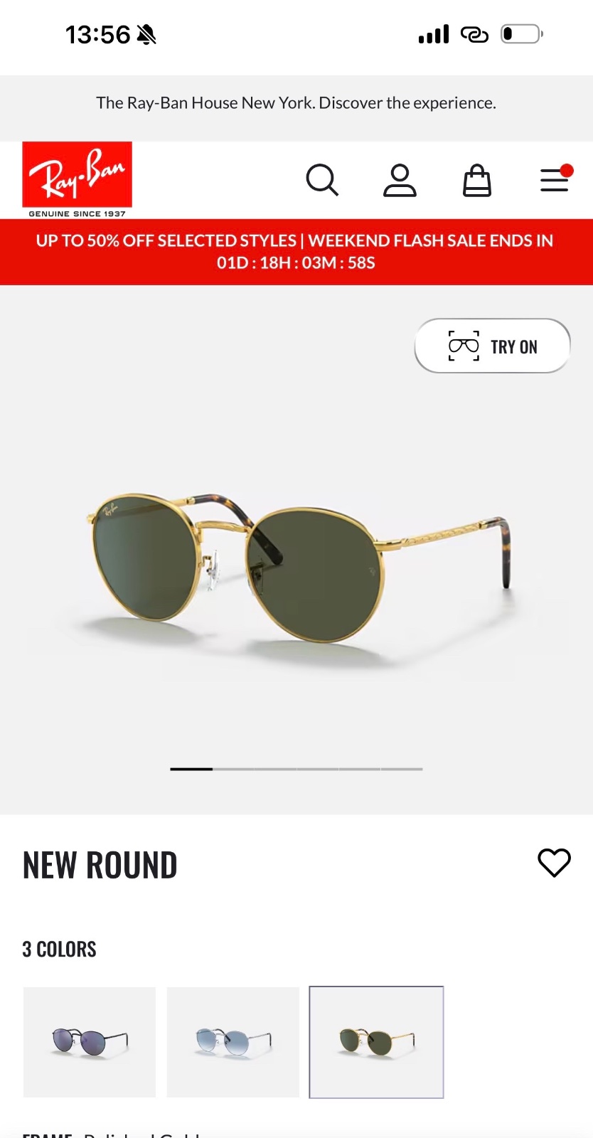 Sunglasses are Ray-Ban Round Metal (RB3447)