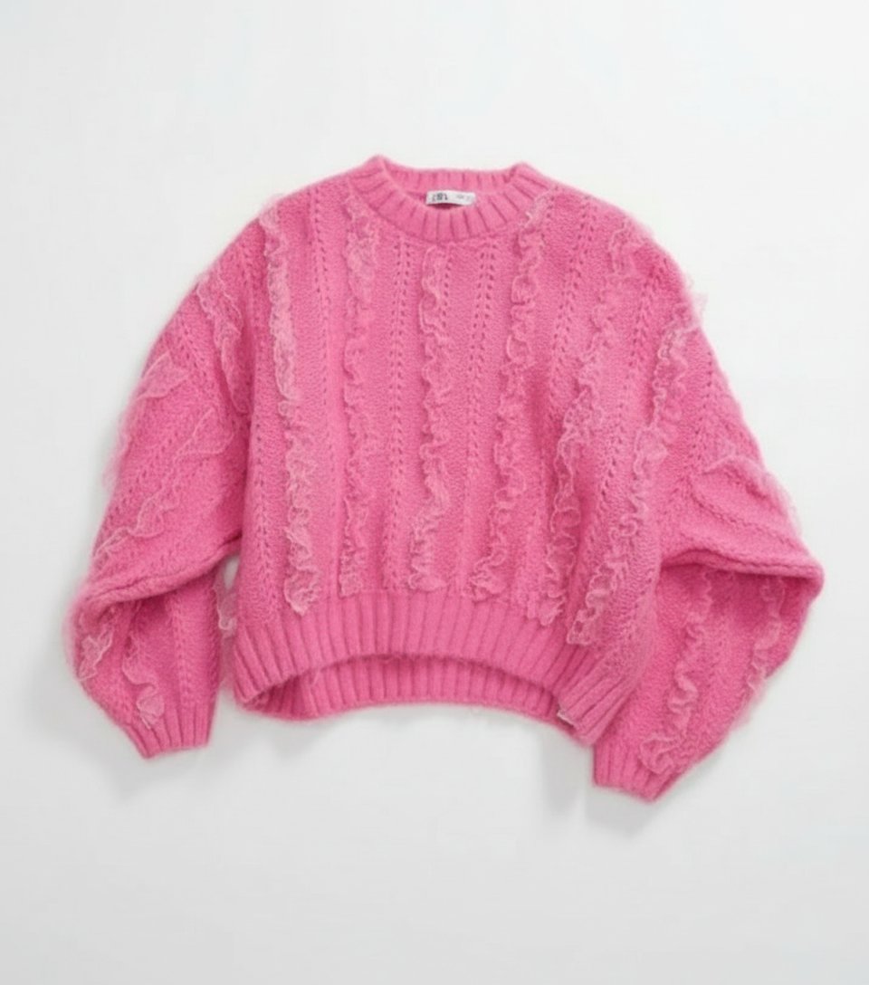 Pull rose élégant à volants – doux, chic et tendance 🌸✨
