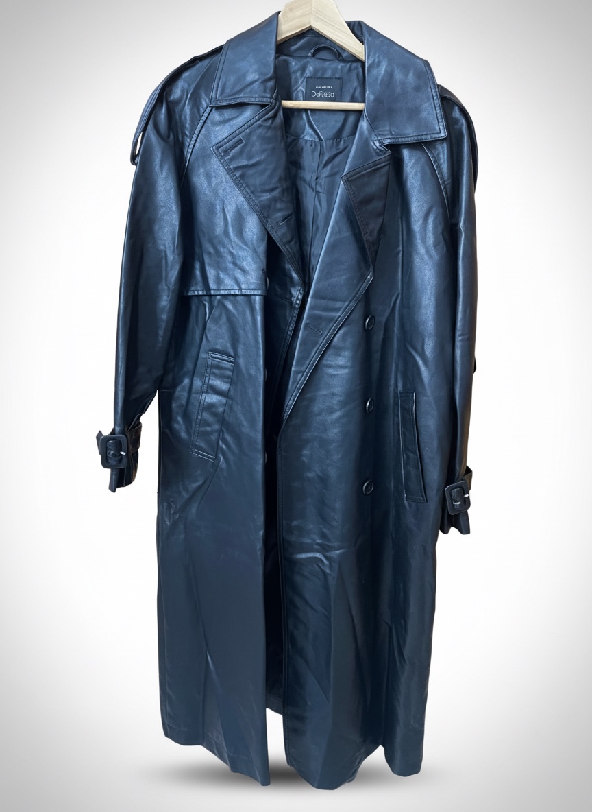 Trench coat noir similicuir 