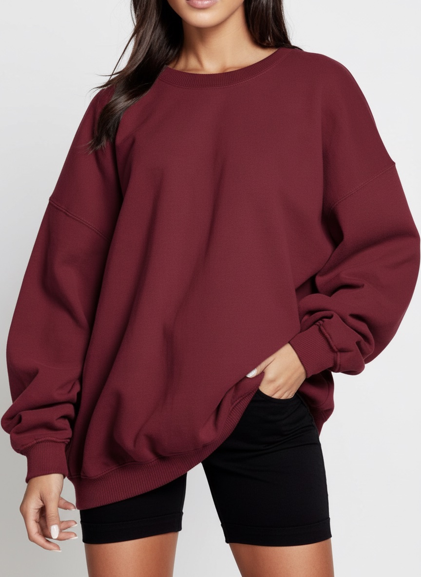 Un sweat-shirt pour femme de style surdimensionné à col rond, couleur burgandi bon état de la marque fb sister taille M/L