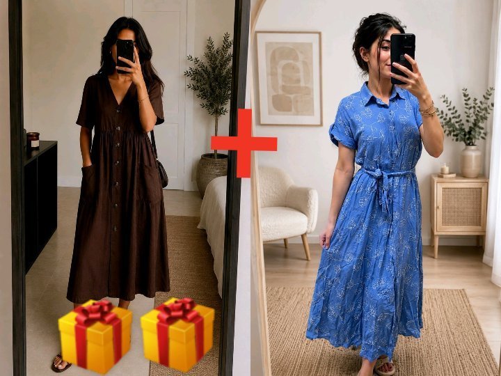 Robe chemise bleu+ robe zara marron Cadeau 🎁r