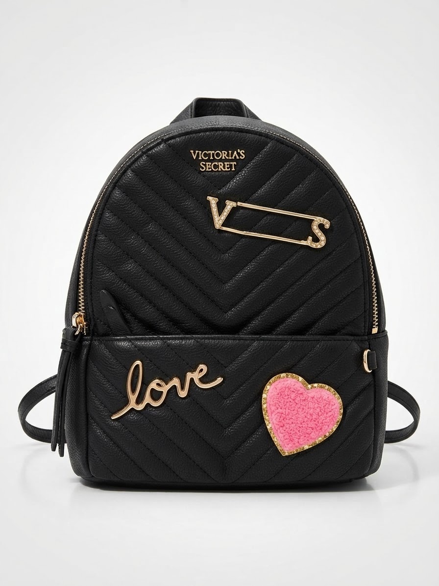 Mini sac a dos en similicuir noir matelassé de la Marque Victoria's Secret