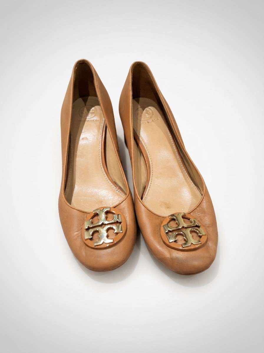 Escaprins à talons blocs Tory Burch Janey en cuir marron de teinte"Royal Tan"