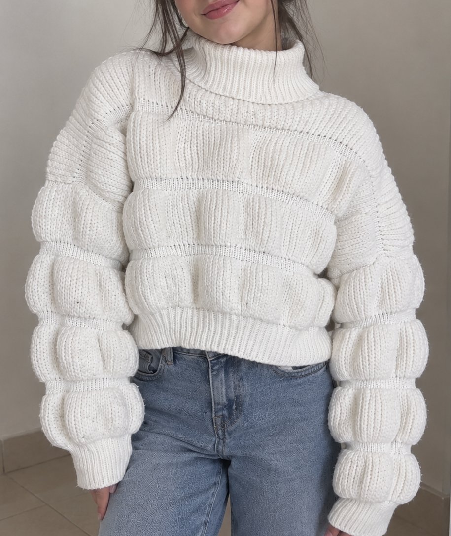  Pull col roulé blanc 