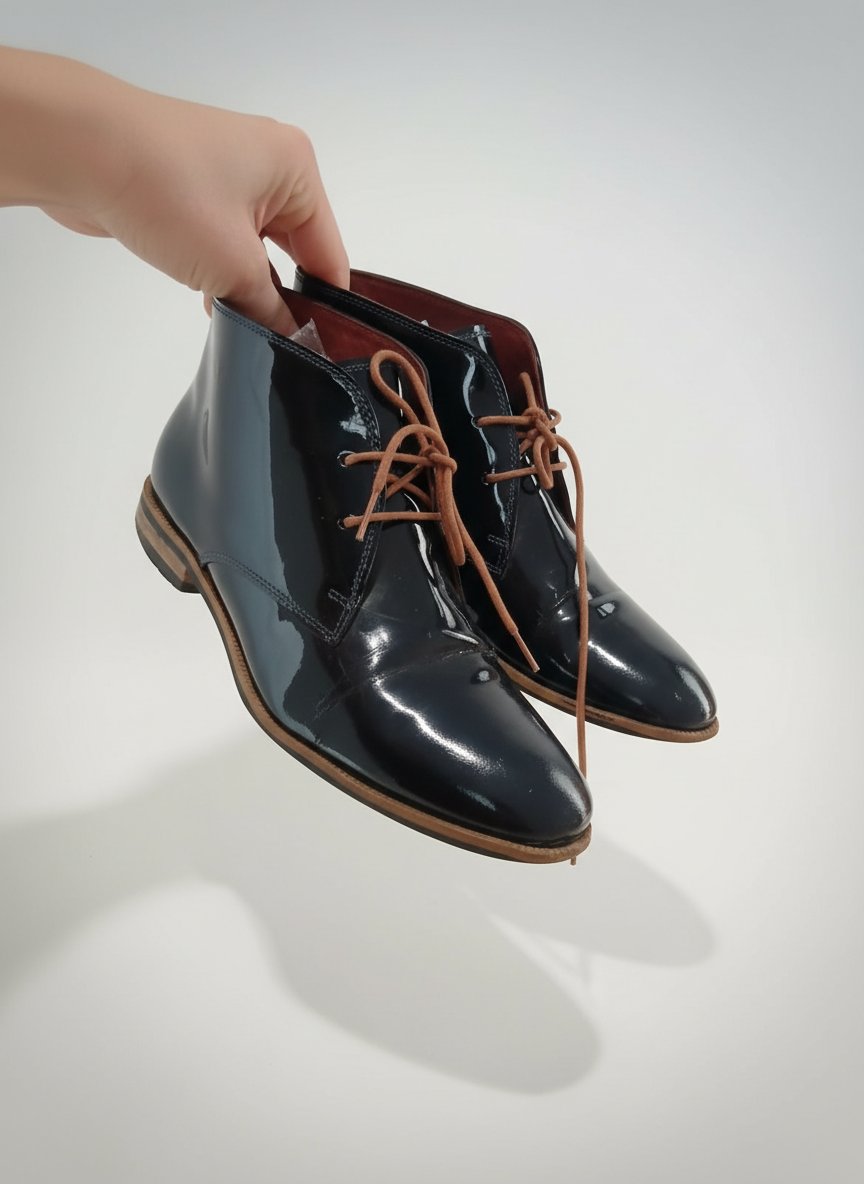 Paire de chaussures en bleu vernis 