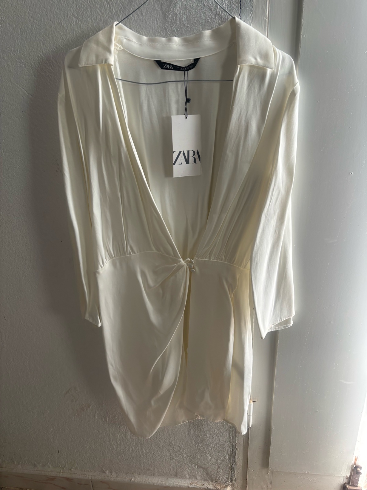 White satin effect shirt dress.