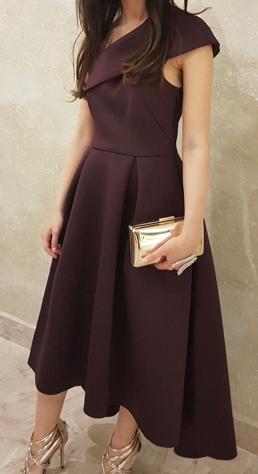 One-shoulder midi skater dress in purple   
