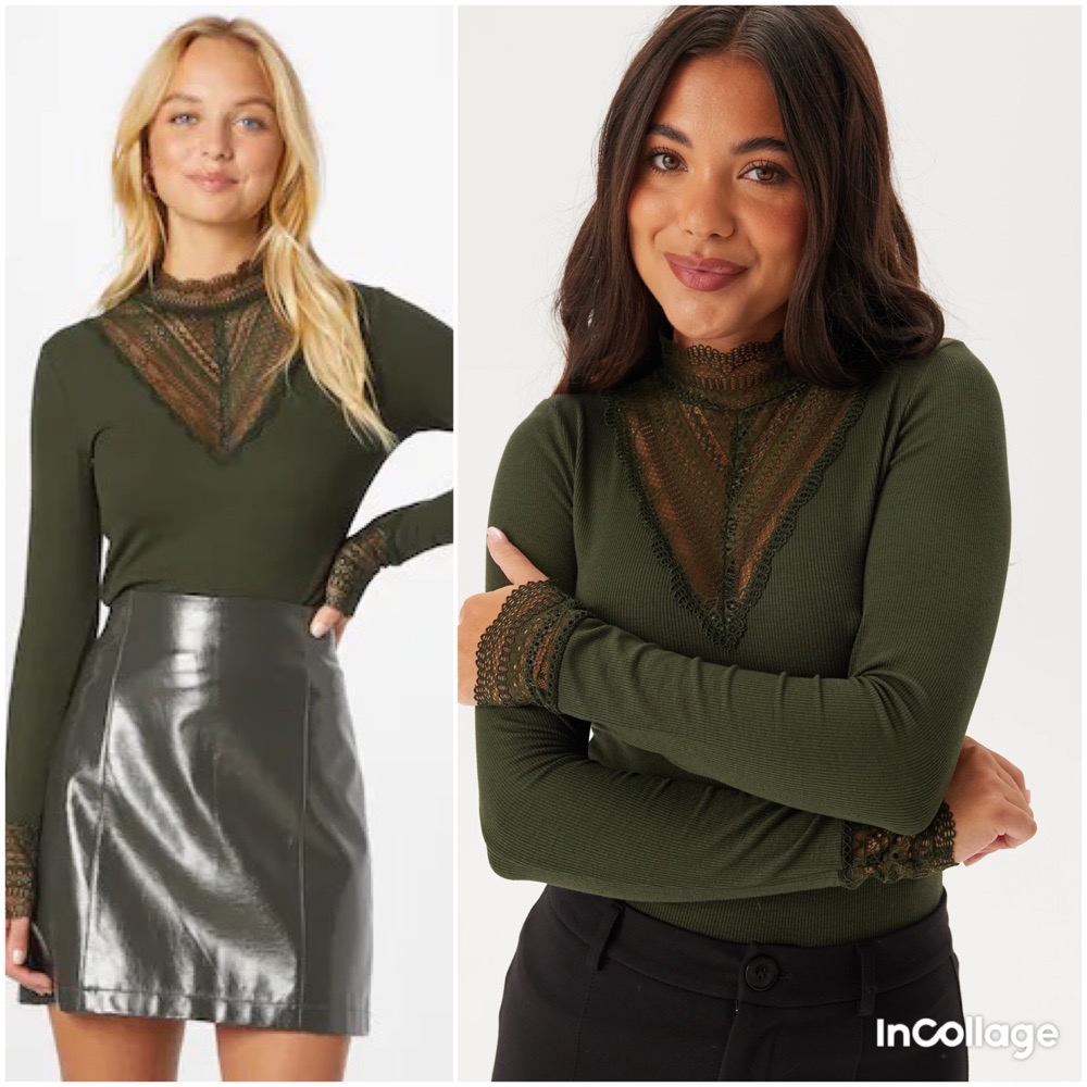 Pull vert kaki avec details en dentelle 