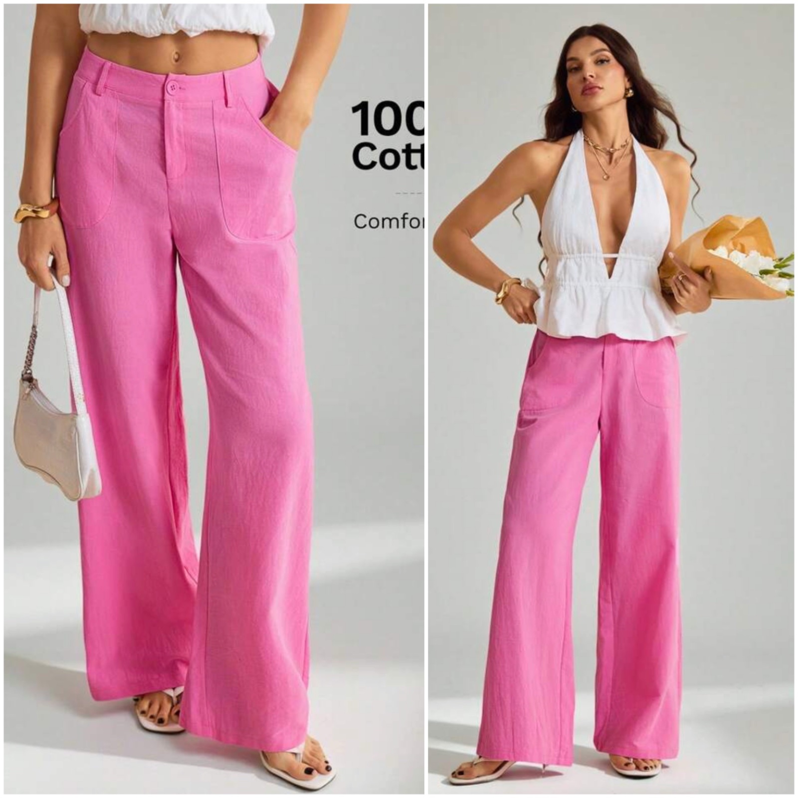 Pantalon rose fluide 100% en cotton 