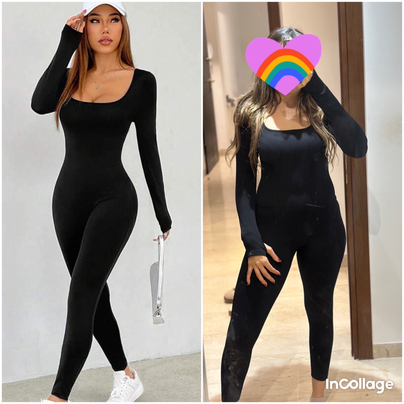 Black Jumsuit shapewear a col carre et manches!! longues pour sport et yoga  