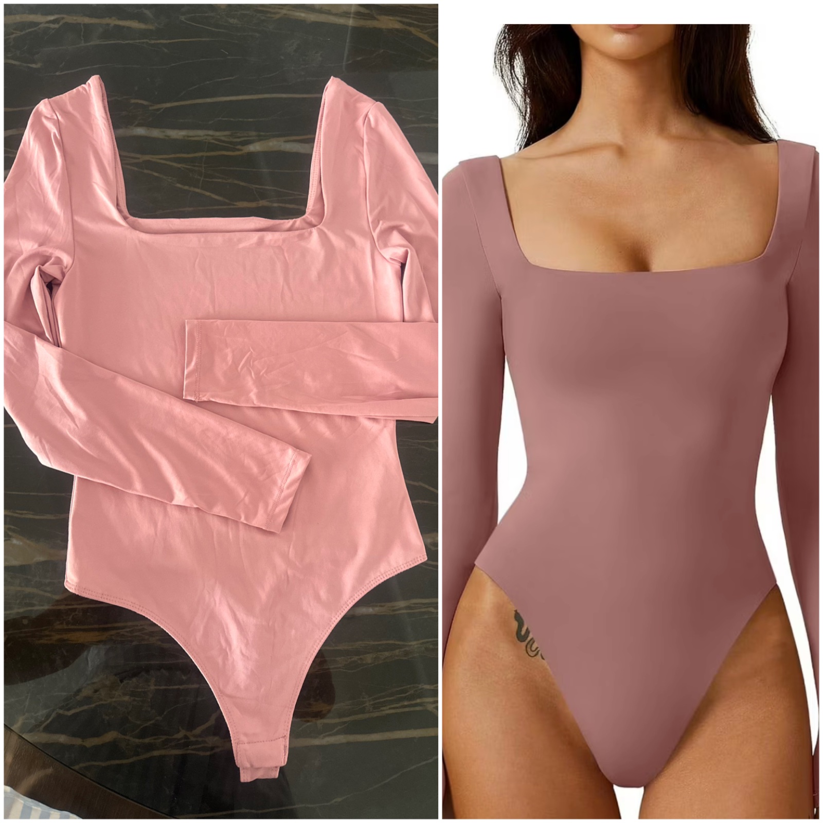 Body rose poudré a col carré