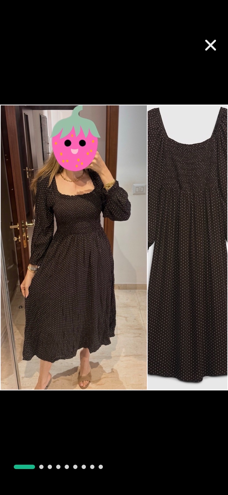 Robe a pois marron a col carré 