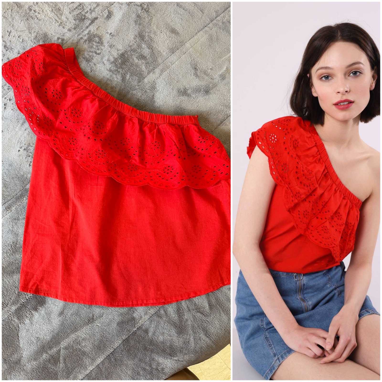 Petite chemise asymetrique avec broderie anglaise 