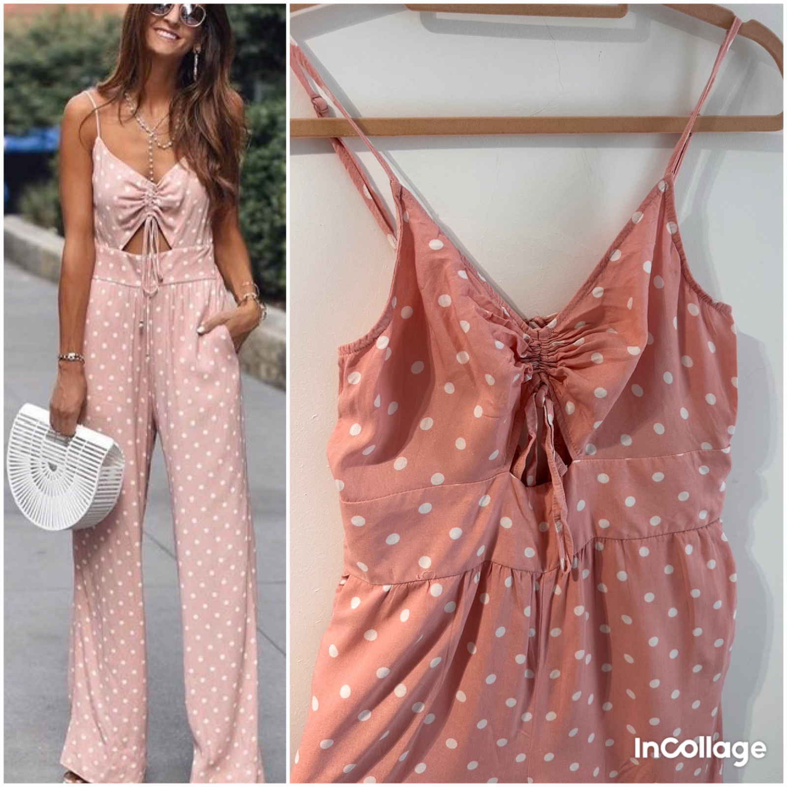Pink combinaison d'été a pois blanc 