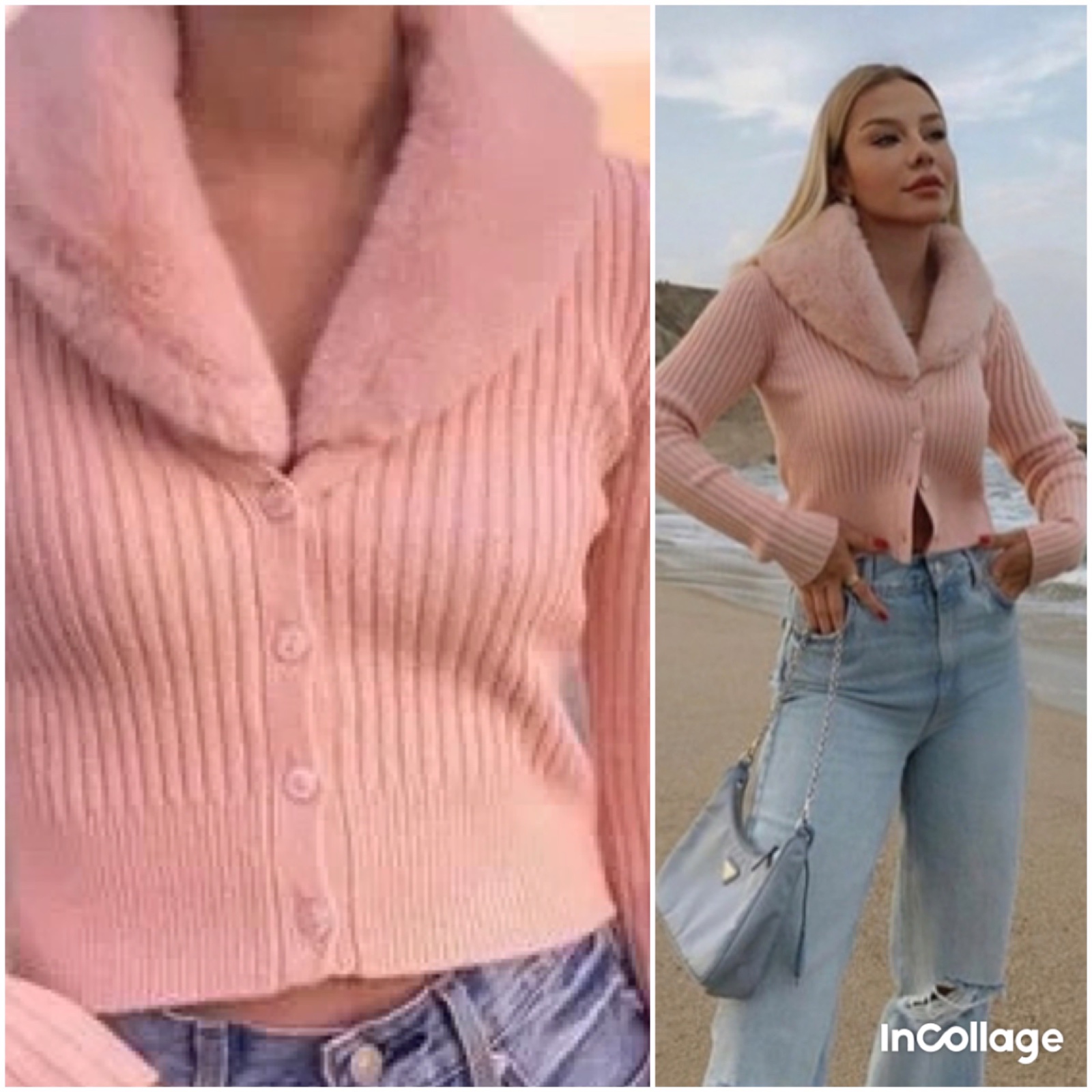 Pink cardigan avec fourrure 
