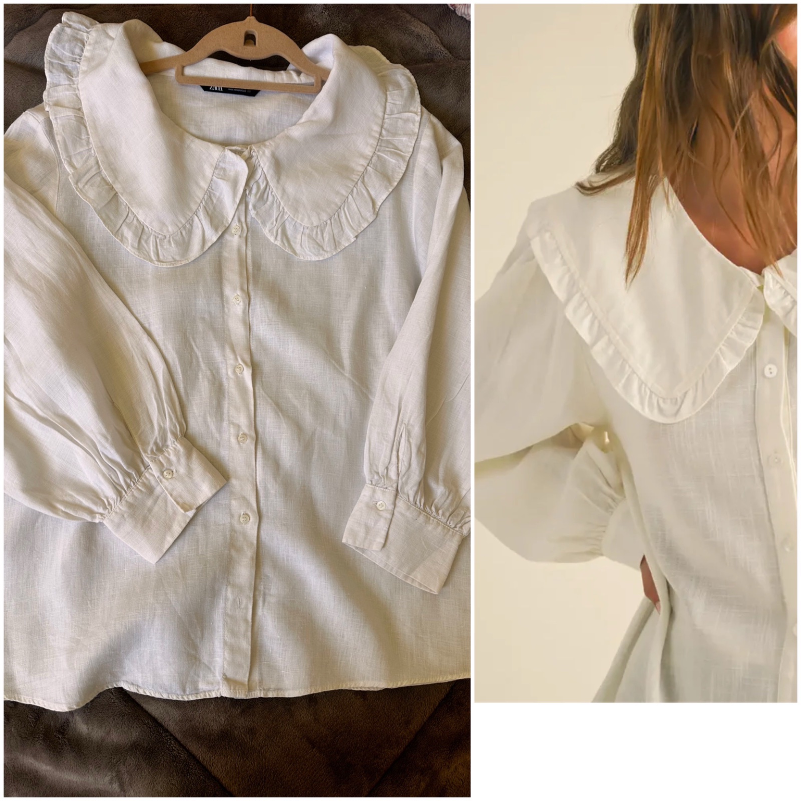 Chemise zara col claudine 100%en lin 