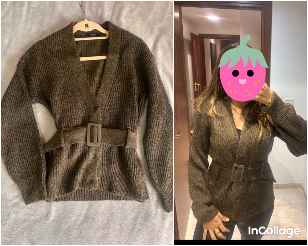 Jolie cardigan vert kaki avec ceinture 