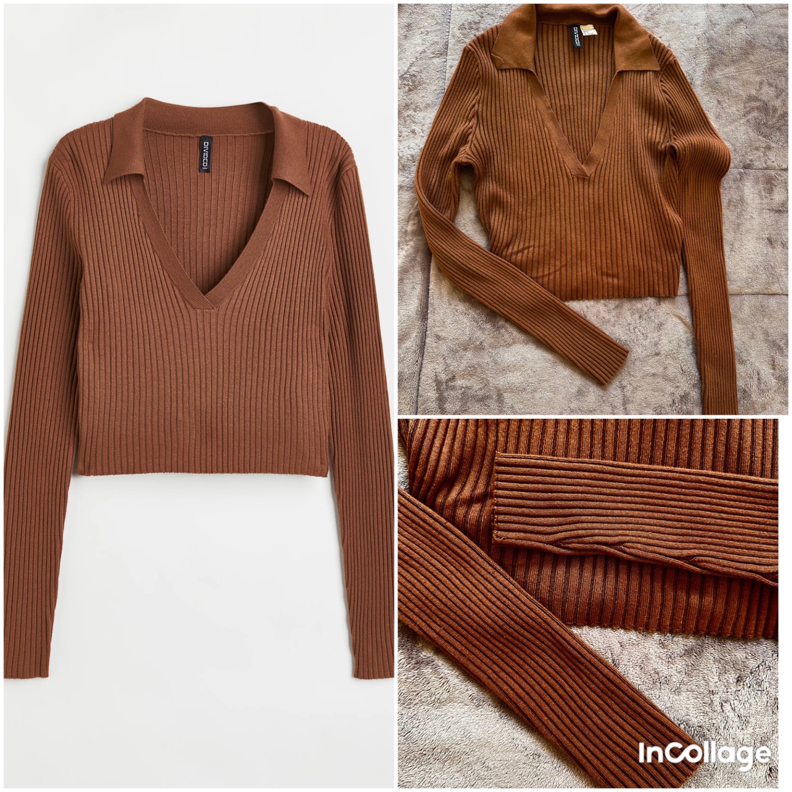 Top en maille cotelé H&M en marron avec col 
