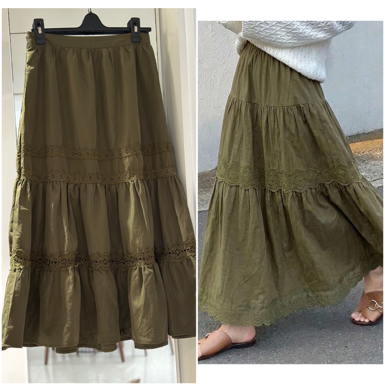 !!Jupe boheme taille haute avec details en dentelle 