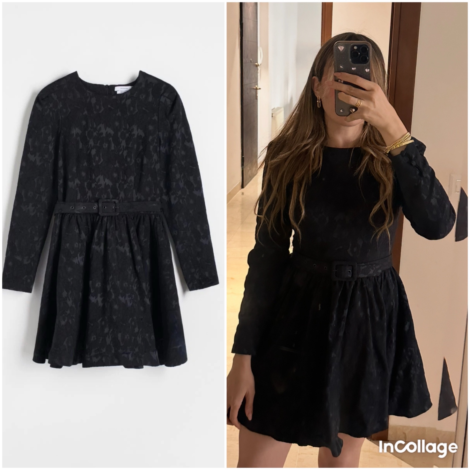 Petite robe noir  texturee Reserved avec ceinture 