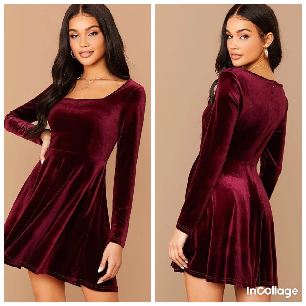 Petite robe en velours avec col carre 