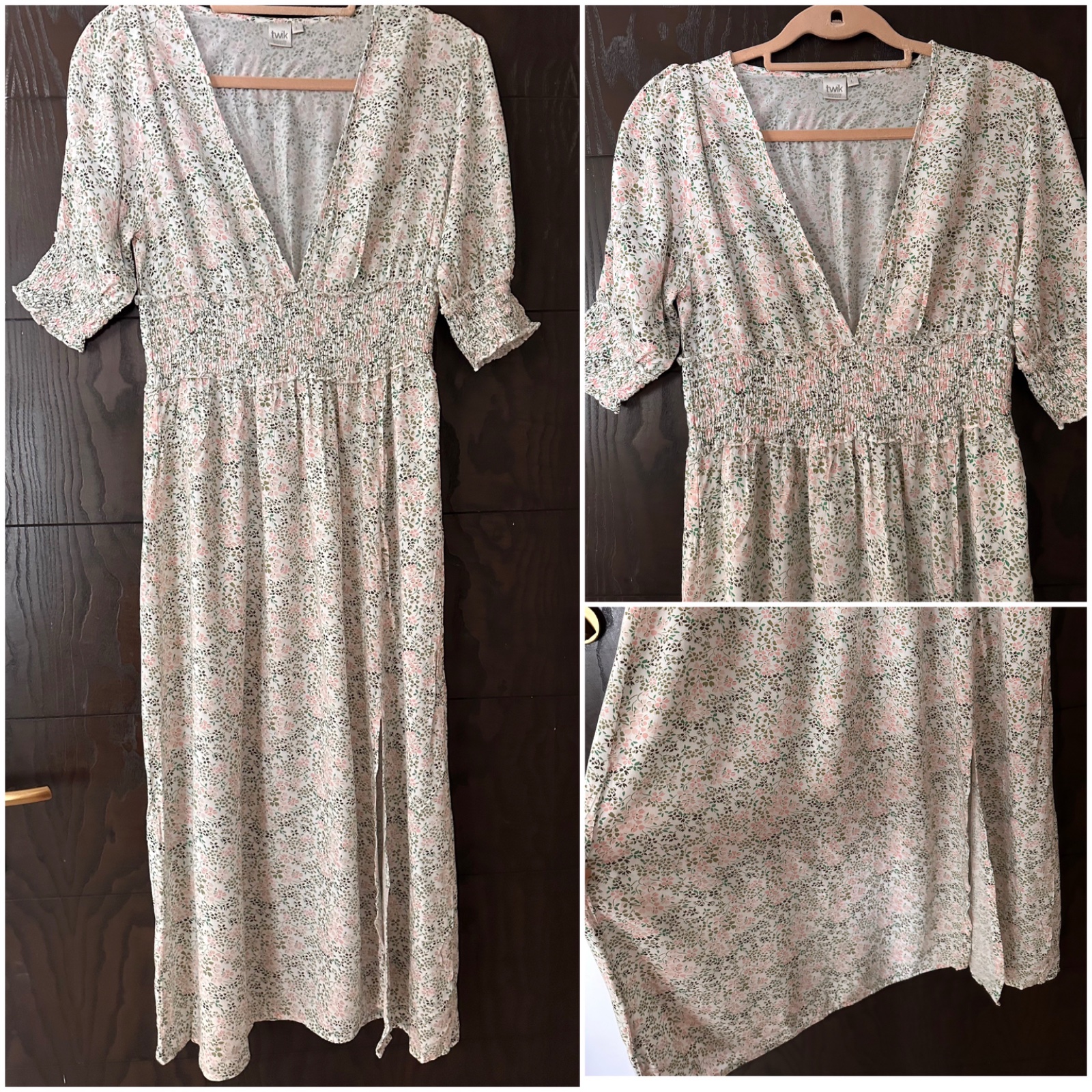 Robe midi floral en cotton avec fente 