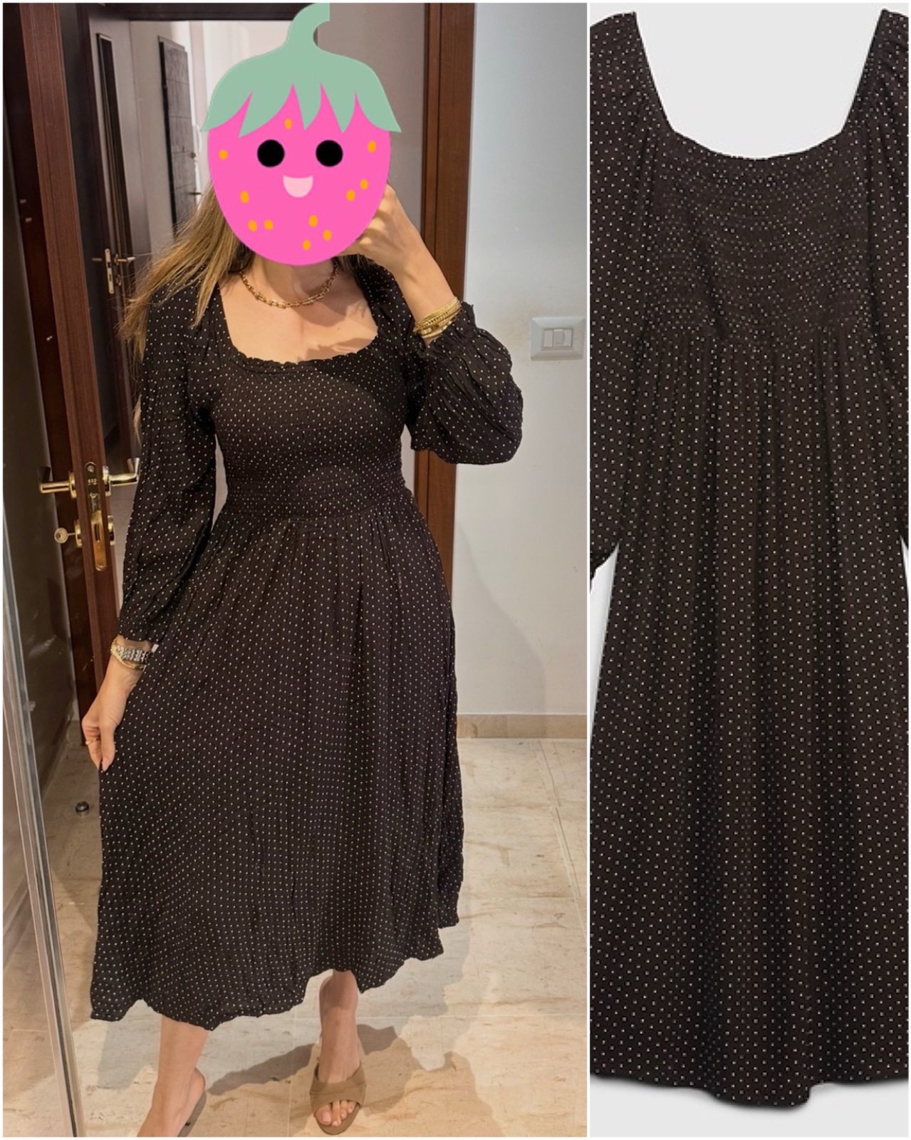 Magnifique robe a pois marron a col carré 