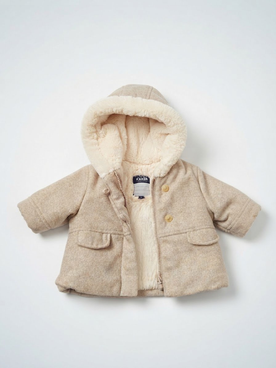 Manteau bébé Kiabi beige doublé fourrure – Taille 3M