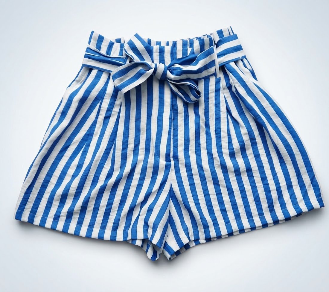 Mango women's blue and white striped shorts 